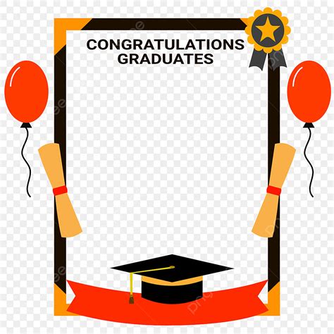 Graduation Border With Black Frame Decorated Red Balloons And Ribbon