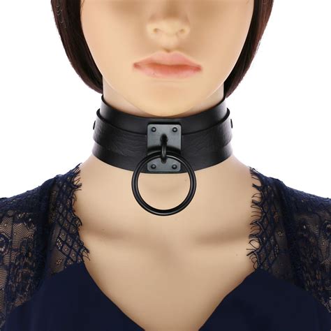Pu Leather Punk Rock Gothic O Ring Spike Rivets Choker Collar Necklace