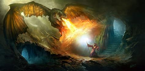 Tapeta na monitor Fantasy dragon oheň kouzelník kouzlo hůl