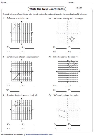 Transformation Worksheets - Reflection, Translation, Rotation