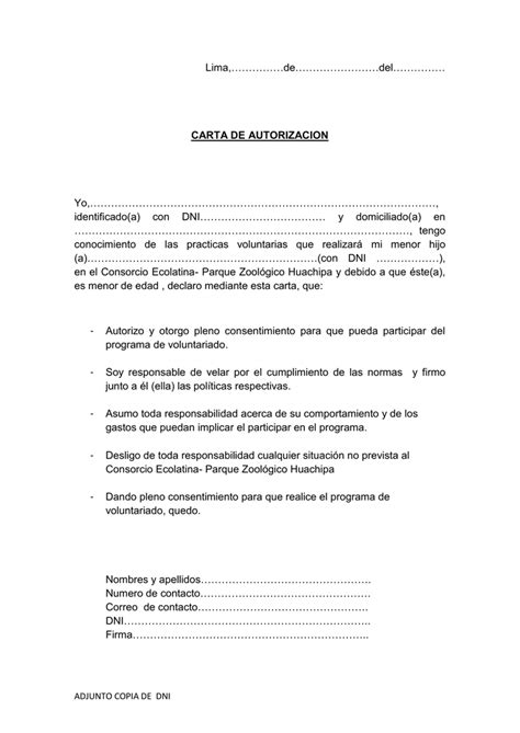 Ejemplo De Carta De Autorizacion Para Un Menor Modelo De Informe