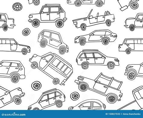 Cute Seamless Pattern Of Doodle Cars Stock Vector Illustration Of