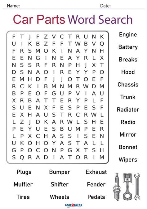 Car Parts Word Search Printable