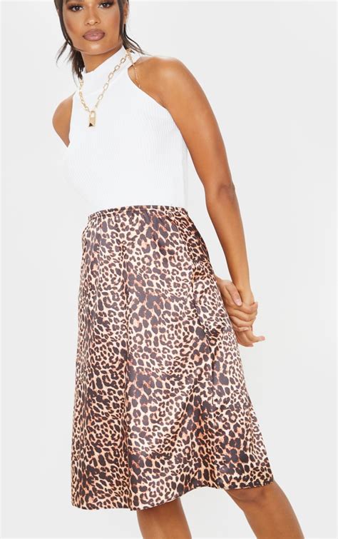 Satin Leopard Print Midi Skirt Skirts Prettylittlething