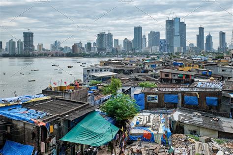 View Of Mumbai Skyline Over Slums In High Quality Architecture Stock