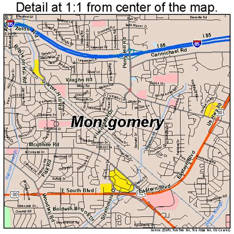 The population of all cities and unincorporated places in alabama with more than 15,000 inhabitants according to census results and latest official 2000 population of incorporated places like cities and towns in the boundaries of 2010. Montgomery Alabama Street Map 0151000