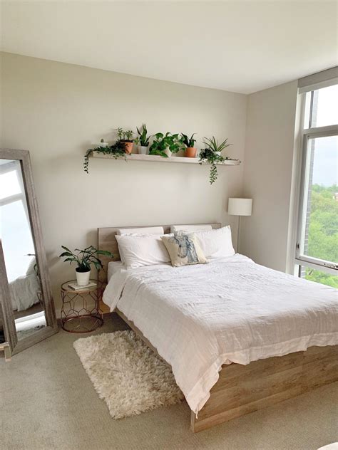 Rustic Grey Bedroom With Plant Shelve Rustic Grey Bedroom Apartment