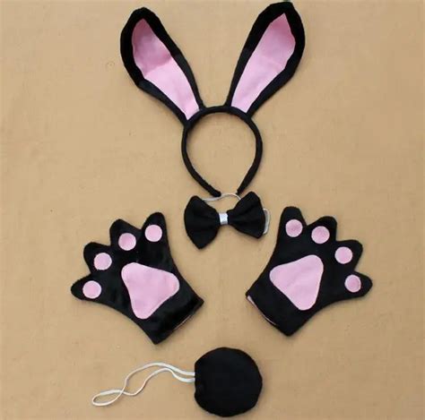 Long Bunny Ear Headband Bow Tie Tail Paws Gloves Tutu Skirt Costume Set