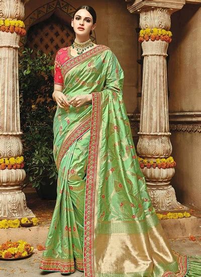 Light Green Pure Banarasi Silk Wedding Saree 1210