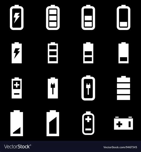 White Battery Icon Set Royalty Free Vector Image