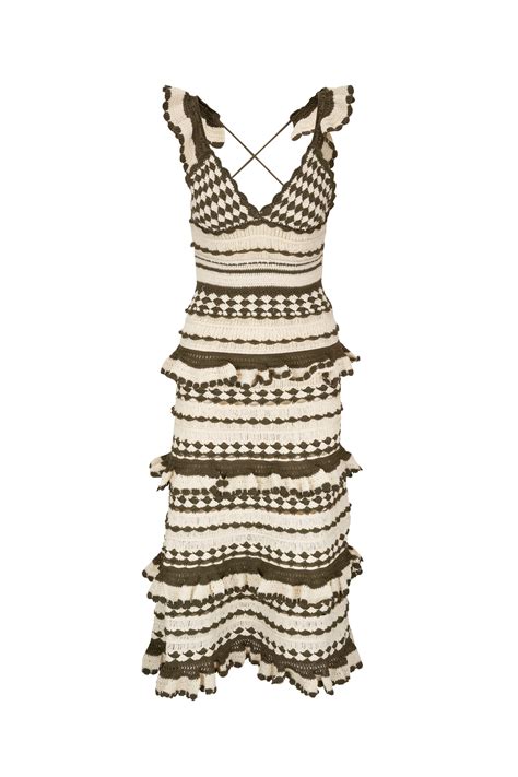 Zimmermann Devi Khaki Cream Crochet Frill Dress