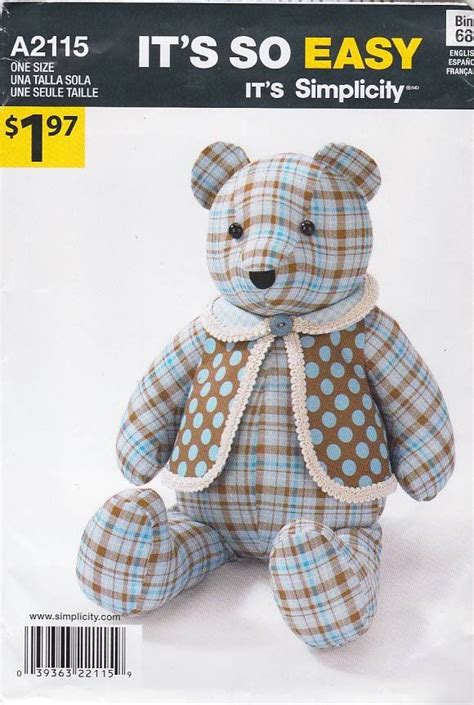 Simplicity Sewing Pattern A2115 2115 Stuffed 18 Easy Bear Vest Oop