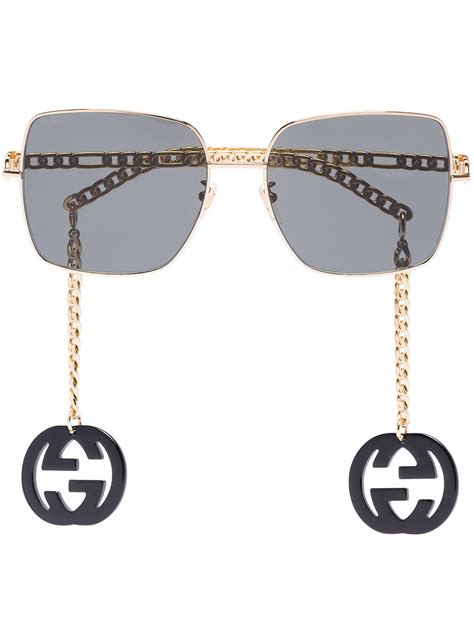 Gucci Interlocking G Chain Oversized Sunglasses In Black Modesens