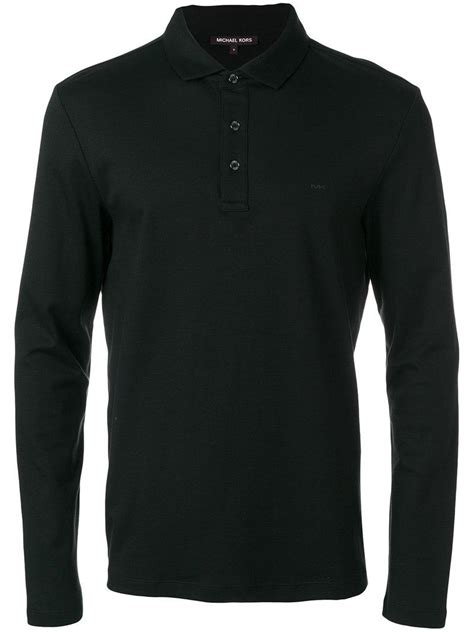 Michael Michael Kors Long Sleeve Polo Shirt In Black For Men Lyst