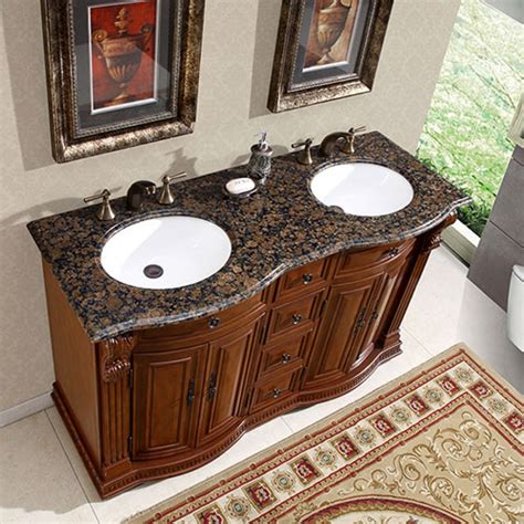 55 Inch Cherry Small Double Sink Bath Vanity With Granite