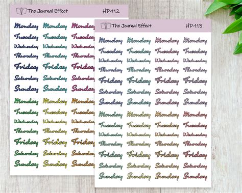 Weekday Header Script Color Label Planner Stickers For Erin Condren