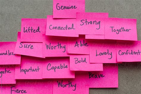 Post-it notes with positive adjectives, personality traits ...