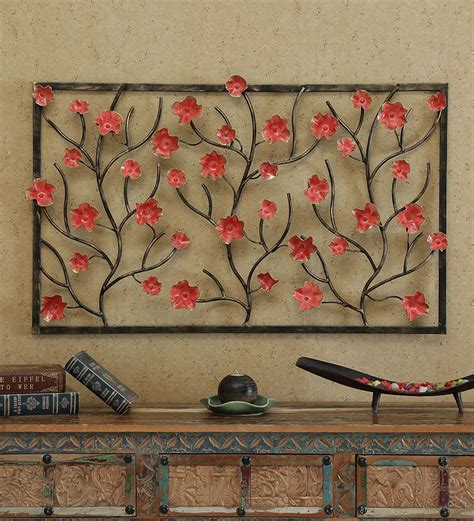 Buy Wrought Iron Leaf Panel In Red Wall Art By The Shining Rays Online