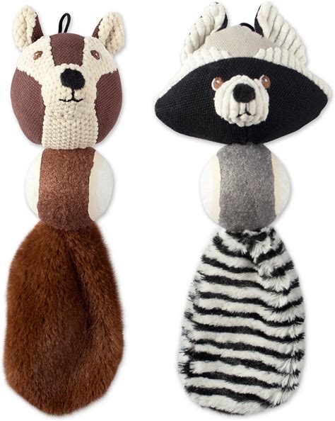Bone Dry Squirrel And Raccoon Squeaker Ball Dog Toys 2 Count