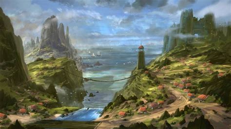 Coastal Village By Sketchbookuniverse On Deviantart Fantasy Artwork