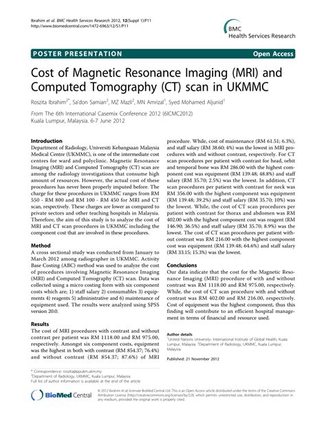 I paid for my first mri at a private facility in bc canada. (PDF) Cost of Magnetic Resonance Imaging (MRI) and ...