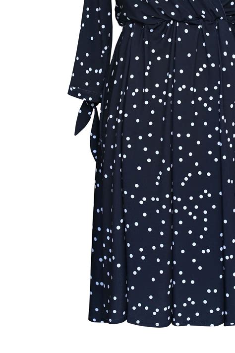 Czarna sukienka z wiązaniem przy rękawach wzór w kropki AGATHE XL ka