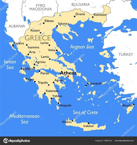 Greece Map Vector Detailed Color Greece Map Stock Vector Lynx V