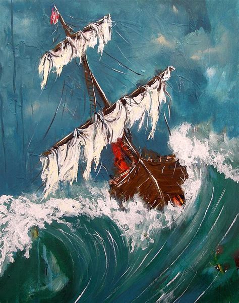 Ship In A Storm Painting By Miroslaw Chelchowski
