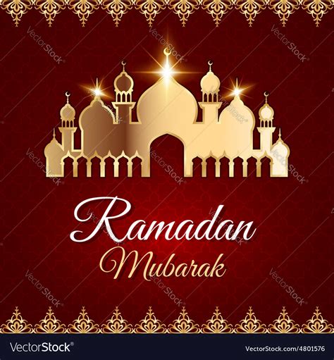 Ramadan Mubarak Greeting Card With Mosque Vector Image