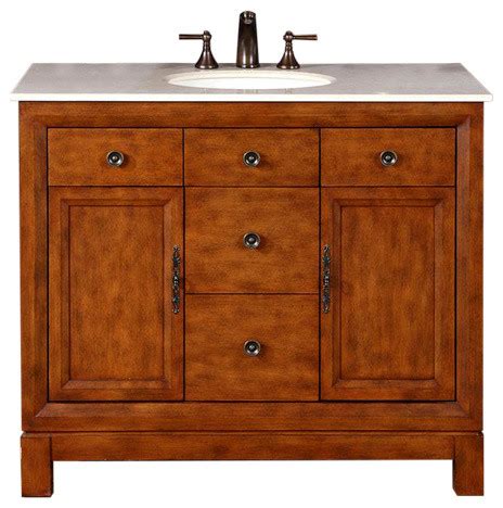 Marine veneer wood cabinet with aluminum pulls overall dimensions with. 42 Inch Brown Bathroom Vanity with Single Sink, Marble Top ...