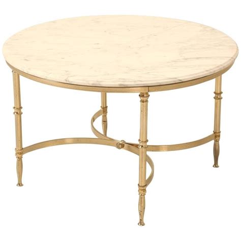 Mid Century Modern French Round Coffee Table In Brass And Marble At 1stdibs