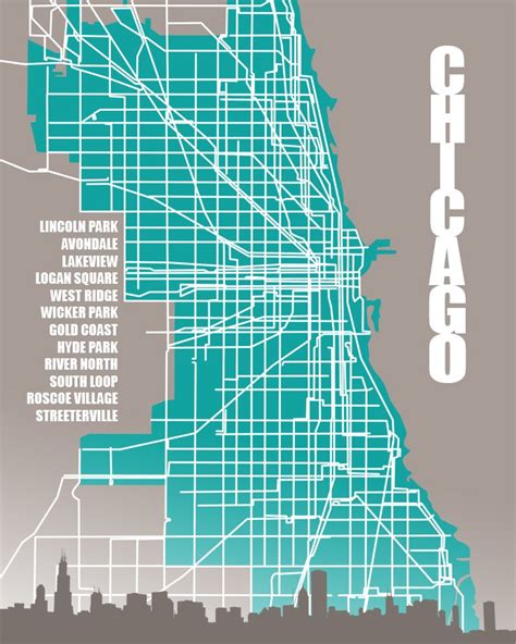 Chicago City Poster Streets Skyline Neighborhoods