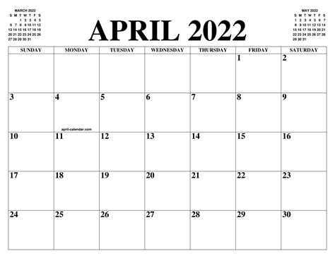April 2022 2023 Calendar Of The Month Free Printable April 2022