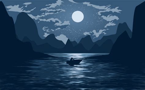 Peaceful Calm Night Landscape Over The River Vector Night Scenery