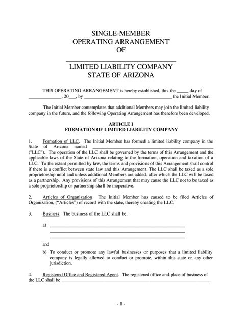 Llc Operating Agreement Arizona Fill Online Printable Fillable