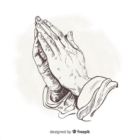 Mão desenhado orando mãos fundo Vetor Premium