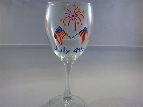 Handpainted Wine Glass 4th Of July Flag And Fireworks on Luulla