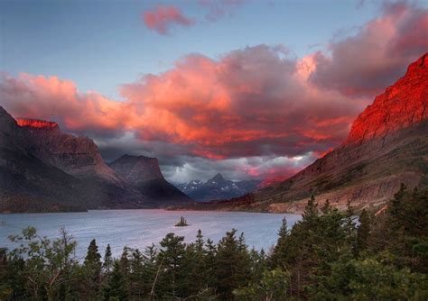 Glacier National Park Sunset Photos Landscape Natural Landmarks