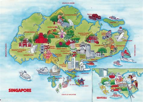 Туристическая иллюстрированная карта Сингапура Сингапур Азия Maps