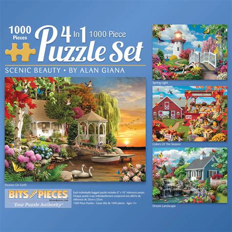 Bits And Pieces 4 In 1 Multi Pack Set 1000 Piece Jigsaw Puzzle For Adults Scenic Beauty