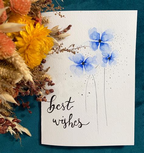 Hand Painted Greeting Card With Floral Decorations Watercolor Etsy