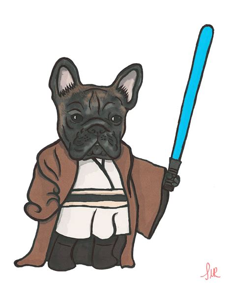 We create the most beautiful personalized pet portraits. Caricature of Obi with Star Wars theme. #frenchie # ...