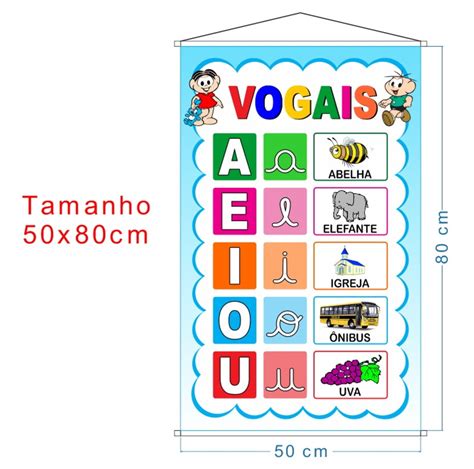 Banner Pedagógico Kit 3 Und Vogais Tempo Alfabeto 4 T