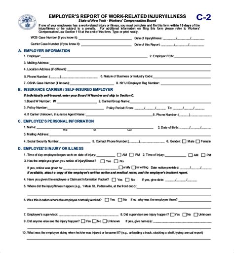 Free 13 Sample Workers Compensation Forms In Pdf Xls Word