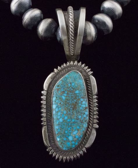 Navajo Sterling Silver Bead Necklace With Natural Kingman Web Turquoise
