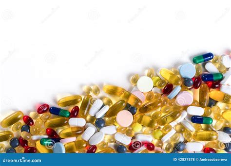 Many Different Colorful Medication And Pills On White Background With