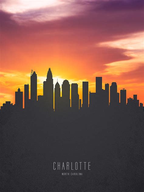Charlotte North Carolina Sunset Skyline Painting By Aged Pixel Fine