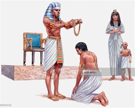 Illustration Of Pharaoh Giving Kneeling Joseph Gold Chain Arsenath