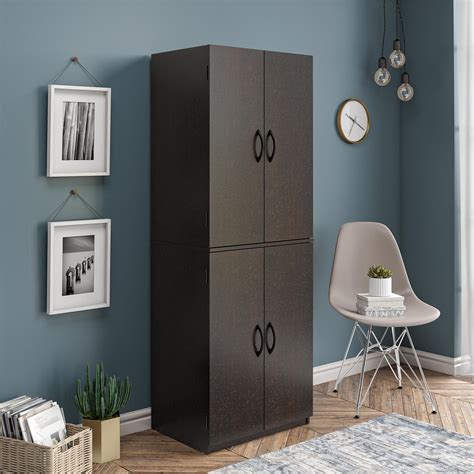 21.31 x 15.44 x 59.88 inches storage cabinet with doors complements contemporary kitchen decorspacious, ample storage for kitchen accessories and. Mainstays 4 Door Storage Cabinet, Dark Chocolate - Walmart ...