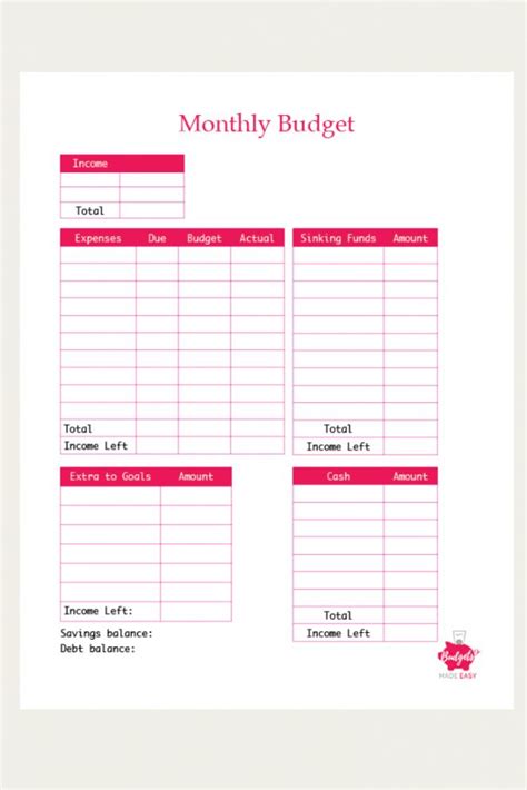 Get Our Image Of Easy Monthly Budget Template For Free Budget